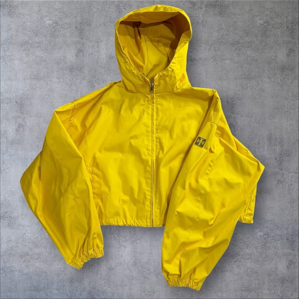 Tory Burch Tory Sport Cropped Windbreaker Jacket‎ Yellow Hooded Size Small